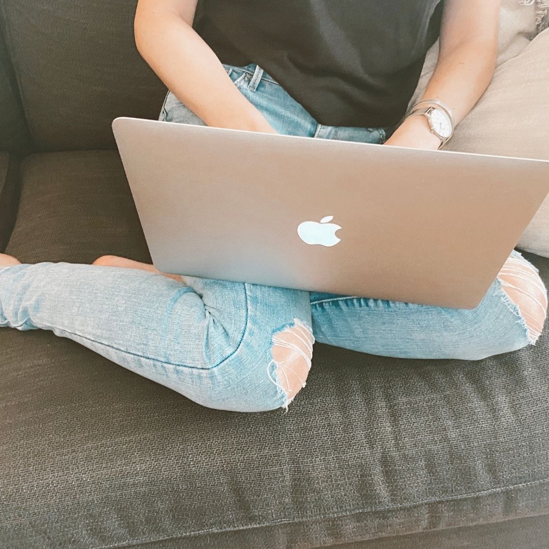 Close up of Megan on her laptop